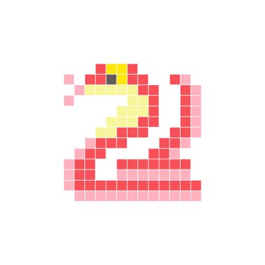 Temiz bir ikon düzeninde geometrik kare renk bloklarından yapılmış düz bir piksel tasarımı. Yaratıcı modern elementler, izole eşyalar ya da parlak zanaat projeleri için uygundur. Piksel sanat kobrası