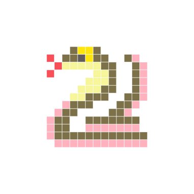 Temiz bir ikon düzeninde geometrik kare renk bloklarından yapılmış düz bir piksel tasarımı. Yaratıcı modern elementler, izole eşyalar ya da parlak zanaat projeleri için uygundur. Piksel sanat kobrası