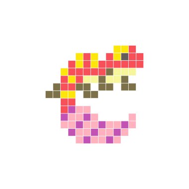 Temiz bir ikon düzeninde geometrik kare renk bloklarından yapılmış düz bir piksel tasarımı. Yaratıcı modern elementler, izole eşyalar ya da parlak zanaat projeleri için uygundur. Piksel sanat kertenkelesi