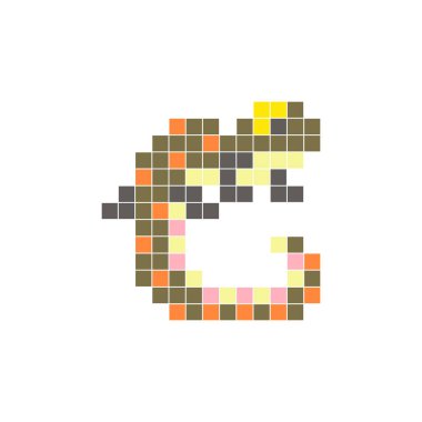 Temiz bir ikon düzeninde geometrik kare renk bloklarından yapılmış düz bir piksel tasarımı. Yaratıcı modern elementler, izole eşyalar ya da parlak zanaat projeleri için uygundur. Piksel sanat kertenkelesi