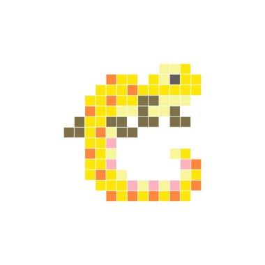 Temiz bir ikon düzeninde geometrik kare renk bloklarından yapılmış düz bir piksel tasarımı. Yaratıcı modern elementler, izole eşyalar ya da parlak zanaat projeleri için uygundur. Piksel sanat kertenkelesi