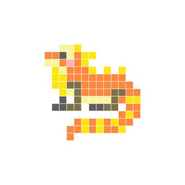 Temiz bir ikon düzeninde geometrik kare renk bloklarından yapılmış düz bir piksel tasarımı. Yaratıcı modern elementler, izole eşyalar ya da parlak zanaat projeleri için uygundur. Piksel sanat iguanası