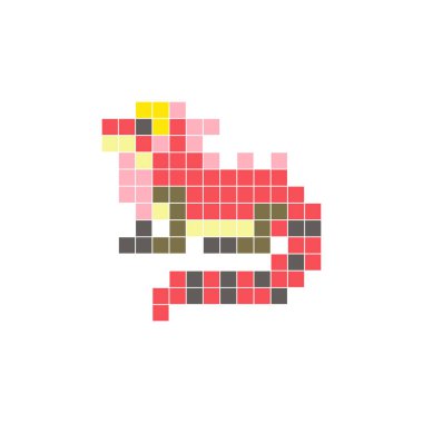 Temiz bir ikon düzeninde geometrik kare renk bloklarından yapılmış düz bir piksel tasarımı. Yaratıcı modern elementler, izole eşyalar ya da parlak zanaat projeleri için uygundur. Piksel sanat iguanası