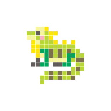 Temiz bir ikon düzeninde geometrik kare renk bloklarından yapılmış düz bir piksel tasarımı. Yaratıcı modern elementler, izole eşyalar ya da parlak zanaat projeleri için uygundur. Piksel sanat iguanası