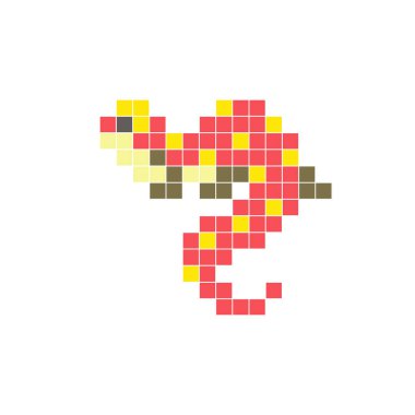 Temiz bir ikon düzeninde geometrik kare renk bloklarından yapılmış düz bir piksel tasarımı. Yaratıcı modern elementler, izole eşyalar ya da parlak zanaat projeleri için uygundur. Piksel Sanat Kertenkelesi