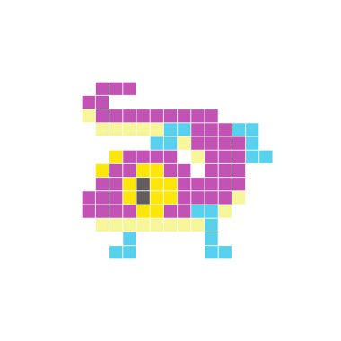 Temiz bir ikon düzeninde geometrik kare renk bloklarından yapılmış düz bir piksel tasarımı. Yaratıcı modern elementler, izole eşyalar ya da parlak zanaat projeleri için uygundur. Piksel sanat kertenkelesi