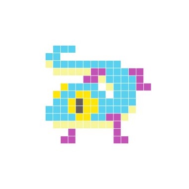 Temiz bir ikon düzeninde geometrik kare renk bloklarından yapılmış düz bir piksel tasarımı. Yaratıcı modern elementler, izole eşyalar ya da parlak zanaat projeleri için uygundur. Piksel sanat kertenkelesi