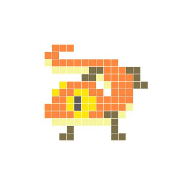 Temiz bir ikon düzeninde geometrik kare renk bloklarından yapılmış düz bir piksel tasarımı. Yaratıcı modern elementler, izole eşyalar ya da parlak zanaat projeleri için uygundur. Piksel sanat kertenkelesi