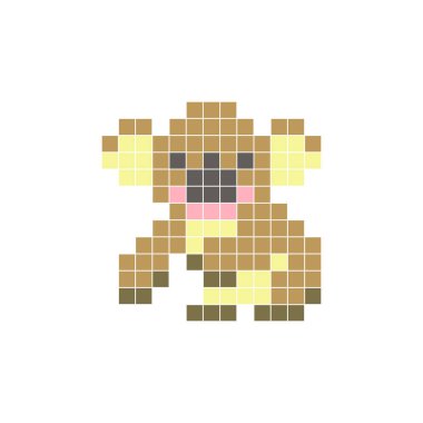 Temiz bir ikon düzeninde geometrik kare renk bloklarından yapılmış düz bir piksel tasarımı. Yaratıcı modern elementler, izole eşyalar ya da parlak zanaat projeleri için uygundur. Piksel sanat koalası
