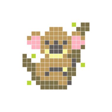 Temiz bir ikon düzeninde geometrik kare renk bloklarından yapılmış düz bir piksel tasarımı. Yaratıcı modern elementler, izole eşyalar ya da parlak zanaat projeleri için uygundur. Piksel sanat koalası