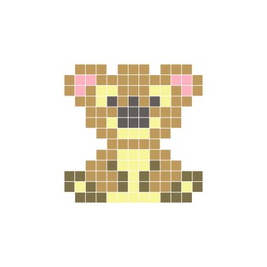 Temiz bir ikon düzeninde geometrik kare renk bloklarından yapılmış düz bir piksel tasarımı. Yaratıcı modern elementler, izole eşyalar ya da parlak zanaat projeleri için uygundur. Piksel sanat koalası