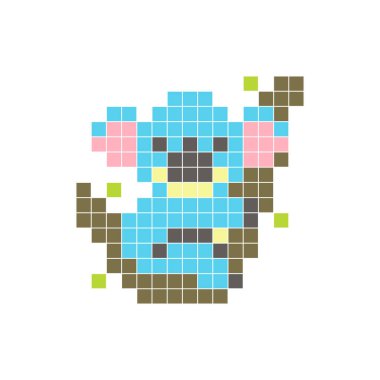 Temiz bir ikon düzeninde geometrik kare renk bloklarından yapılmış düz bir piksel tasarımı. Yaratıcı modern elementler, izole eşyalar ya da parlak zanaat projeleri için uygundur. Piksel sanat koalası