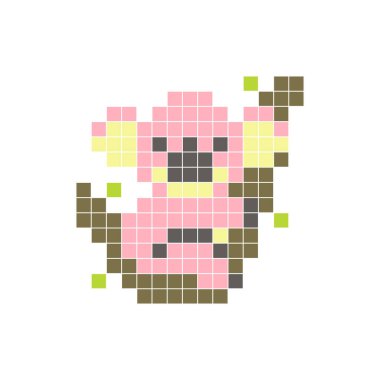 Temiz bir ikon düzeninde geometrik kare renk bloklarından yapılmış düz bir piksel tasarımı. Yaratıcı modern elementler, izole eşyalar ya da parlak zanaat projeleri için uygundur. Piksel sanat koalası