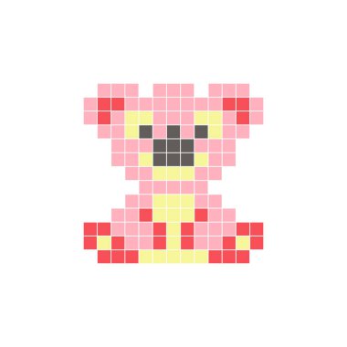 Temiz bir ikon düzeninde geometrik kare renk bloklarından yapılmış düz bir piksel tasarımı. Yaratıcı modern elementler, izole eşyalar ya da parlak zanaat projeleri için uygundur. Piksel sanat koalası