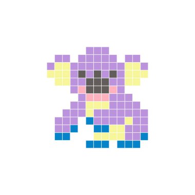 Temiz bir ikon düzeninde geometrik kare renk bloklarından yapılmış düz bir piksel tasarımı. Yaratıcı modern elementler, izole eşyalar ya da parlak zanaat projeleri için uygundur. Piksel sanat koalası