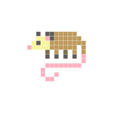 Temiz bir ikon düzeninde geometrik kare renk bloklarından yapılmış düz bir piksel tasarımı. Yaratıcı modern elementler, izole eşyalar ya da parlak zanaat projeleri için uygundur. Piksel sanat keseli sıçanı