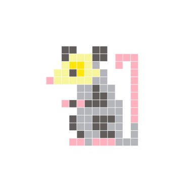 Temiz bir ikon düzeninde geometrik kare renk bloklarından yapılmış düz bir piksel tasarımı. Yaratıcı modern elementler, izole eşyalar ya da parlak zanaat projeleri için uygundur. Piksel sanat keseli sıçanı