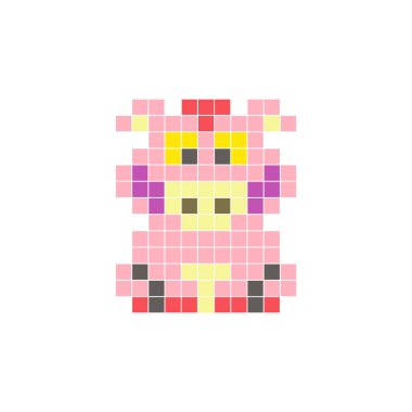 Temiz bir ikon düzeninde geometrik kare renk bloklarından yapılmış düz bir piksel tasarımı. Yaratıcı modern elementler, izole eşyalar ya da parlak zanaat projeleri için uygundur. Piksel Sanat Yaban Domuzu