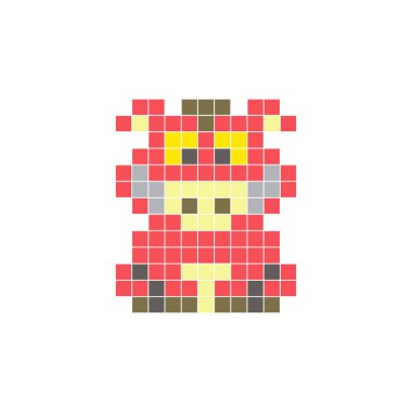 Temiz bir ikon düzeninde geometrik kare renk bloklarından yapılmış düz bir piksel tasarımı. Yaratıcı modern elementler, izole eşyalar ya da parlak zanaat projeleri için uygundur. Piksel Sanat Yaban Domuzu