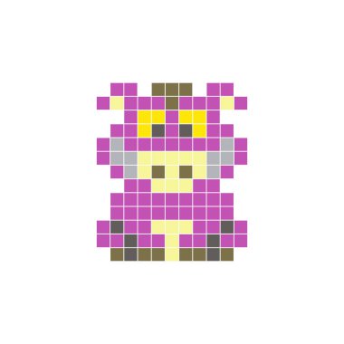 Temiz bir ikon düzeninde geometrik kare renk bloklarından yapılmış düz bir piksel tasarımı. Yaratıcı modern elementler, izole eşyalar ya da parlak zanaat projeleri için uygundur. Piksel Sanat Yaban Domuzu