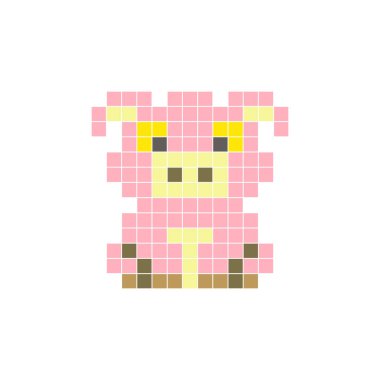Temiz bir ikon düzeninde geometrik kare renk bloklarından yapılmış düz bir piksel tasarımı. Yaratıcı modern elementler, izole eşyalar ya da parlak zanaat projeleri için uygundur. Piksel Sanat Domuzu