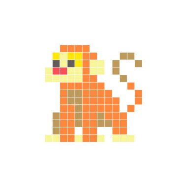 Temiz bir ikon düzeninde geometrik kare renk bloklarından yapılmış düz bir piksel tasarımı. Yaratıcı modern elementler, izole eşyalar ya da parlak zanaat projeleri için uygundur. Piksel Sanat Maymunu