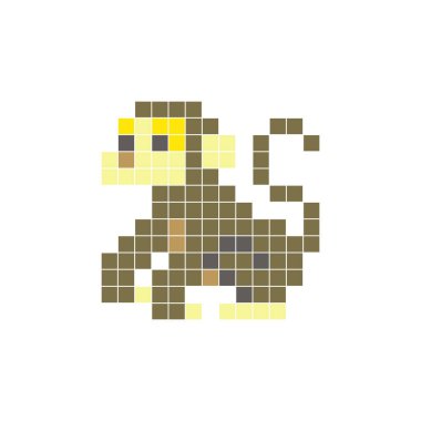 Temiz bir ikon düzeninde geometrik kare renk bloklarından yapılmış düz bir piksel tasarımı. Yaratıcı modern elementler, izole eşyalar ya da parlak zanaat projeleri için uygundur. Piksel Sanat Maymunu