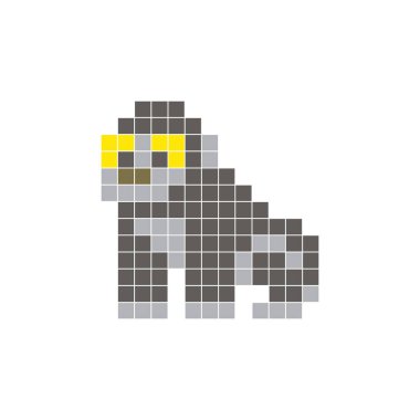 Temiz bir ikon düzeninde geometrik kare renk bloklarından yapılmış düz bir piksel tasarımı. Yaratıcı modern elementler, izole eşyalar ya da parlak zanaat projeleri için uygundur. Piksel sanat gorili