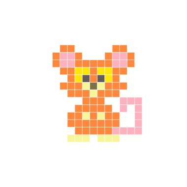 Temiz bir ikon düzeninde geometrik kare renk bloklarından yapılmış düz bir piksel tasarımı. Yaratıcı modern elementler, izole eşyalar ya da parlak zanaat projeleri için uygundur. Piksel sanat faresi