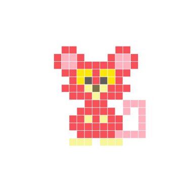 Temiz bir ikon düzeninde geometrik kare renk bloklarından yapılmış düz bir piksel tasarımı. Yaratıcı modern elementler, izole eşyalar ya da parlak zanaat projeleri için uygundur. Piksel sanat faresi