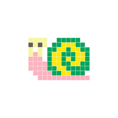 Temiz bir ikon düzeninde geometrik kare renk bloklarından yapılmış düz bir piksel tasarımı. Yaratıcı modern elementler, izole eşyalar ya da parlak zanaat projeleri için uygundur. Piksel sanat salyangozu