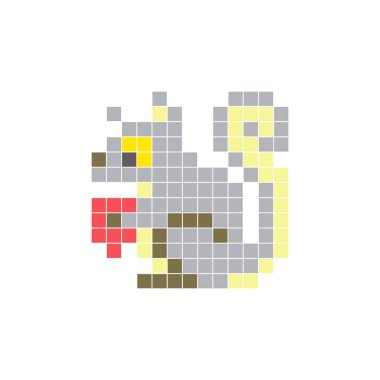 Temiz bir ikon düzeninde geometrik kare renk bloklarından yapılmış düz bir piksel tasarımı. Yaratıcı modern elementler, izole eşyalar ya da parlak zanaat projeleri için uygundur. Piksel sanat sincabı