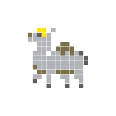 Temiz bir ikon düzeninde geometrik kare renk bloklarından yapılmış düz bir piksel tasarımı. Yaratıcı modern elementler, izole eşyalar ya da parlak zanaat projeleri için uygundur. Piksel sanat devesi