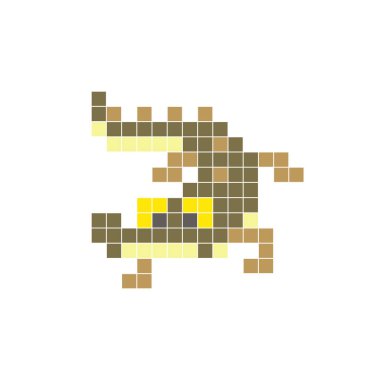 Temiz bir ikon düzeninde geometrik kare renk bloklarından yapılmış düz bir piksel tasarımı. Yaratıcı modern elementler, izole eşyalar ya da parlak zanaat projeleri için uygundur. Piksel Sanat Timsahı