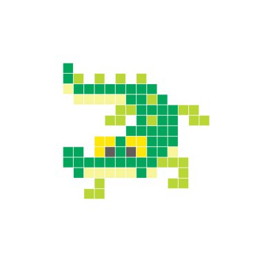 Temiz bir ikon düzeninde geometrik kare renk bloklarından yapılmış düz bir piksel tasarımı. Yaratıcı modern elementler, izole eşyalar ya da parlak zanaat projeleri için uygundur. Piksel Sanat Timsahı