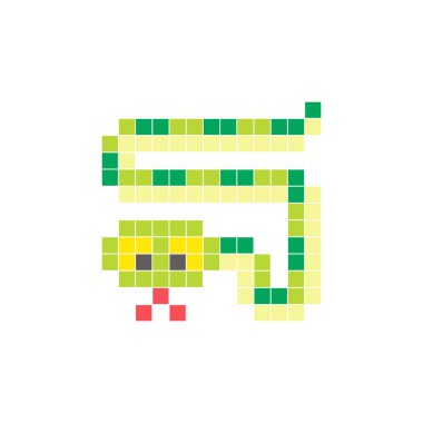 Temiz bir ikon düzeninde geometrik kare renk bloklarından yapılmış düz bir piksel tasarımı. Yaratıcı modern elementler, izole eşyalar ya da parlak zanaat projeleri için uygundur. Piksel Sanat Yılanı