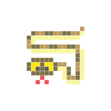 Temiz bir ikon düzeninde geometrik kare renk bloklarından yapılmış düz bir piksel tasarımı. Yaratıcı modern elementler, izole eşyalar ya da parlak zanaat projeleri için uygundur. Piksel Sanat Yılanı