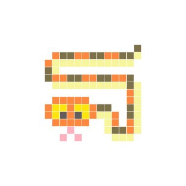 Temiz bir ikon düzeninde geometrik kare renk bloklarından yapılmış düz bir piksel tasarımı. Yaratıcı modern elementler, izole eşyalar ya da parlak zanaat projeleri için uygundur. Piksel Sanat Yılanı