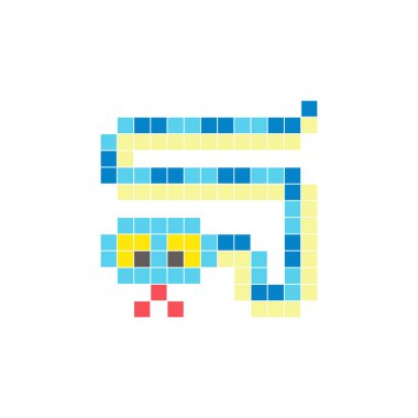 Temiz bir ikon düzeninde geometrik kare renk bloklarından yapılmış düz bir piksel tasarımı. Yaratıcı modern elementler, izole eşyalar ya da parlak zanaat projeleri için uygundur. Piksel Sanat Yılanı