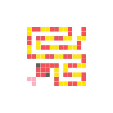 Temiz bir ikon düzeninde geometrik kare renk bloklarından yapılmış düz bir piksel tasarımı. Yaratıcı modern elementler, izole eşyalar ya da parlak zanaat projeleri için uygundur. Piksel Sanat Yılanı