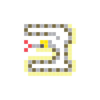 Temiz bir ikon düzeninde geometrik kare renk bloklarından yapılmış düz bir piksel tasarımı. Yaratıcı modern elementler, izole eşyalar ya da parlak zanaat projeleri için uygundur. Piksel Sanat Yılanı