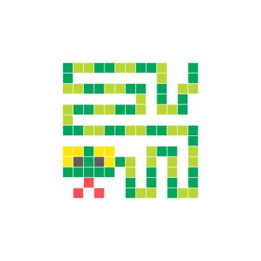 Temiz bir ikon düzeninde geometrik kare renk bloklarından yapılmış düz bir piksel tasarımı. Yaratıcı modern elementler, izole eşyalar ya da parlak zanaat projeleri için uygundur. Piksel Sanat Yılanı