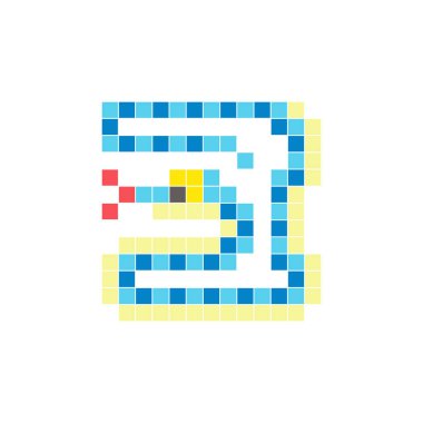 Temiz bir ikon düzeninde geometrik kare renk bloklarından yapılmış düz bir piksel tasarımı. Yaratıcı modern elementler, izole eşyalar ya da parlak zanaat projeleri için uygundur. Piksel Sanat Yılanı