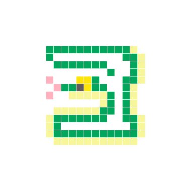 Temiz bir ikon düzeninde geometrik kare renk bloklarından yapılmış düz bir piksel tasarımı. Yaratıcı modern elementler, izole eşyalar ya da parlak zanaat projeleri için uygundur. Piksel Sanat Yılanı