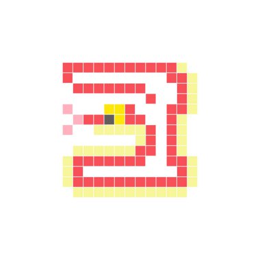 Temiz bir ikon düzeninde geometrik kare renk bloklarından yapılmış düz bir piksel tasarımı. Yaratıcı modern elementler, izole eşyalar ya da parlak zanaat projeleri için uygundur. Piksel Sanat Yılanı