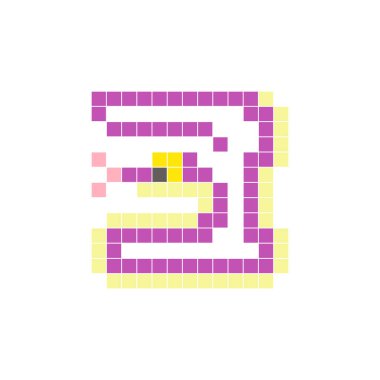 Temiz bir ikon düzeninde geometrik kare renk bloklarından yapılmış düz bir piksel tasarımı. Yaratıcı modern elementler, izole eşyalar ya da parlak zanaat projeleri için uygundur. Piksel Sanat Yılanı