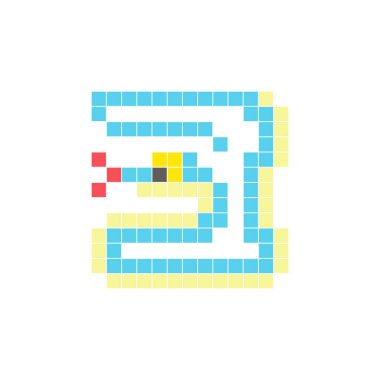 Temiz bir ikon düzeninde geometrik kare renk bloklarından yapılmış düz bir piksel tasarımı. Yaratıcı modern elementler, izole eşyalar ya da parlak zanaat projeleri için uygundur. Piksel Sanat Yılanı