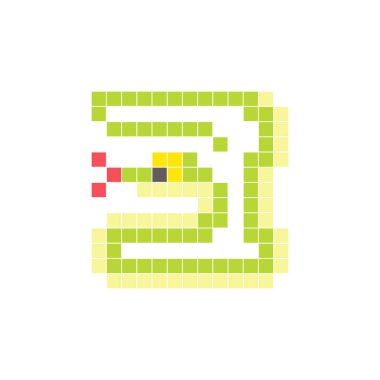 Temiz bir ikon düzeninde geometrik kare renk bloklarından yapılmış düz bir piksel tasarımı. Yaratıcı modern elementler, izole eşyalar ya da parlak zanaat projeleri için uygundur. Piksel Sanat Yılanı