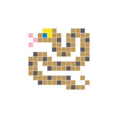 Temiz bir ikon düzeninde geometrik kare renk bloklarından yapılmış düz bir piksel tasarımı. Yaratıcı modern elementler, izole eşyalar ya da parlak zanaat projeleri için uygundur. Piksel Sanat Yılanı