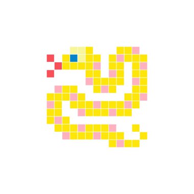 Temiz bir ikon düzeninde geometrik kare renk bloklarından yapılmış düz bir piksel tasarımı. Yaratıcı modern elementler, izole eşyalar ya da parlak zanaat projeleri için uygundur. Piksel Sanat Yılanı